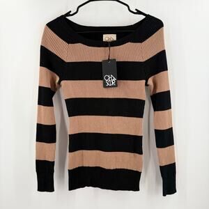 CHASER Sweater Size Small NWT Rugby Stripe Scoop Neck Stretch Ribbed Fall Winter